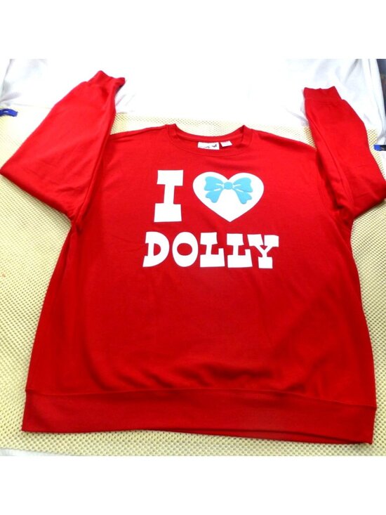 Dolly Tops - I Love Dolly Red Sweatshirt XL Graphic Pullover Crewneck Long Sleeve Dolly Parto